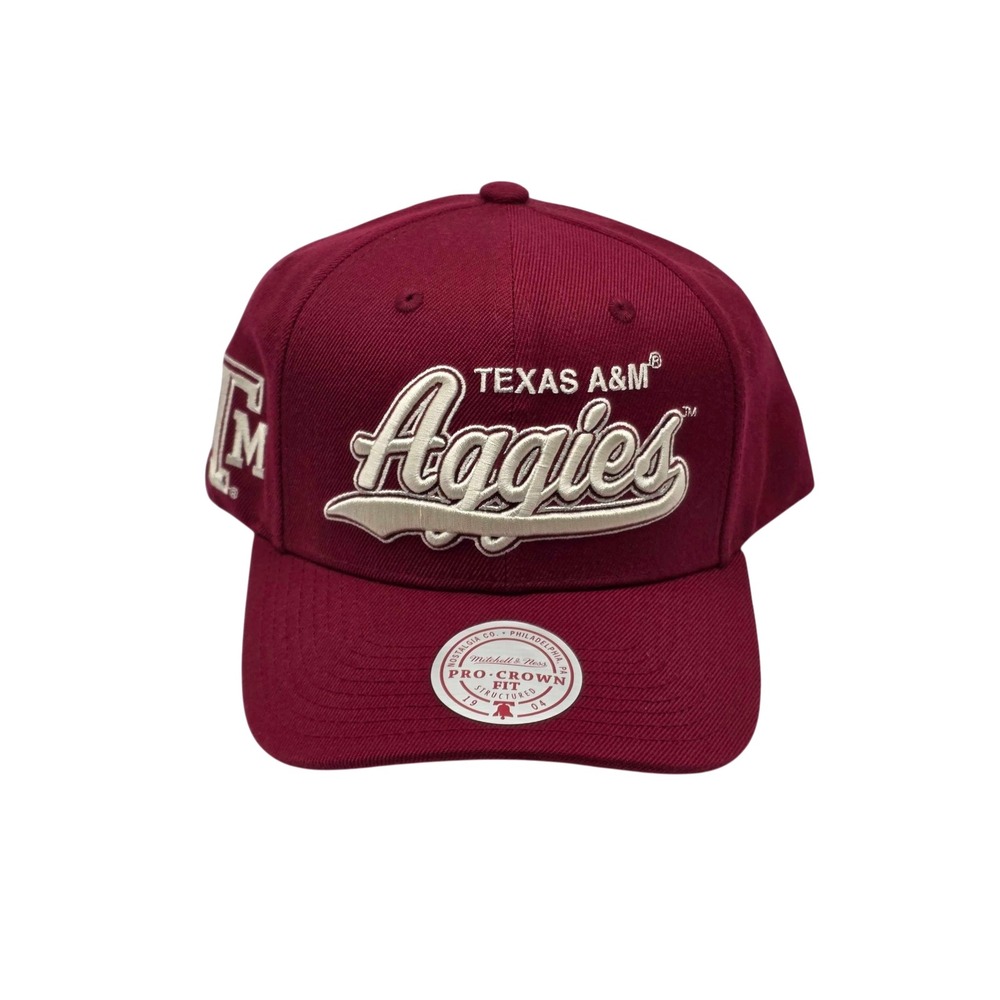 Mitchell & Ness Texas A&M Aggies NCAA Script Snapback Hat Cap Maroon NWT OSFA